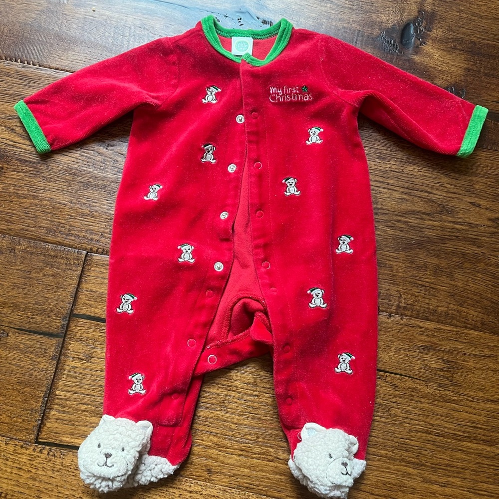 Little Me My First Christmas Teddy bear Footie Outfit or Sleepwear size 3m